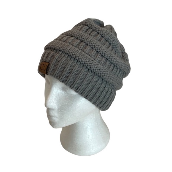 C.C. Knit grey cozy fabric beanie winter hat unisex gender neutral warm gorpcore - Picture 2 of 12